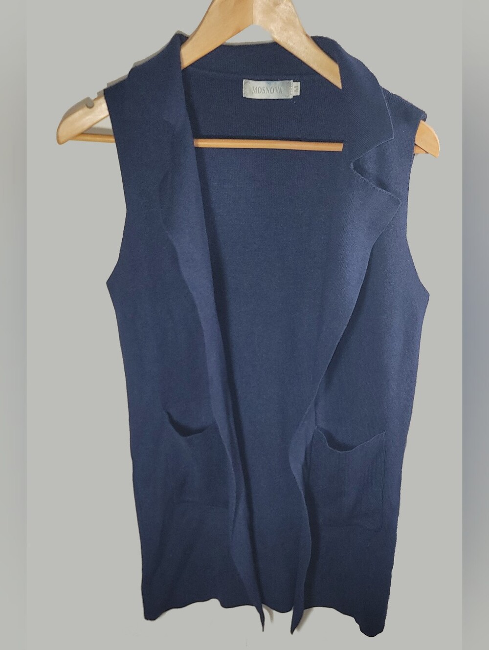Mosnova Women's Medium Navy Blue Long Open Front Vest Cardigan